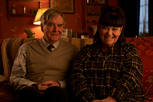 The Vicar Of Dibley. Image shows from L to R: Hugo Horton (James Fleet), Geraldine Grainger (Dawn French). Copyright: Tiger Aspect Productions