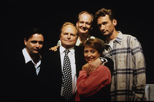 Whose Line Is It Anyway?. Image shows from L to R: Tony Slattery, Clive Anderson, Colin Mochrie, Caroline Quentin, Ryan Stiles. Copyright: Hat Trick Productions