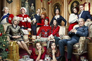 The Windsors. Image shows from L to R: King George III (Paul Whitehouse), Camilla (Haydn Gwynne), Edward (Matthew Cottle), Andrew (Tim Wallers), Fergie (Katy Wix), Beatrice (Ellie White), Wills (Hugh Skinner), Kate (Louise Ford), Eugenie (Celeste Dring), Princess Anne (Vicki Pepperdine), Pippa (Morgana Robinson), Harry (Richard Goulding), Charles (Harry Enfield). Copyright: Noho Film and TV