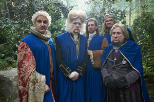 Yonderland. Image shows from L to R: Ben Willbond, Mathew Baynton, Laurence Rickard, Simon Farnaby, Jim Howick. Copyright: Working Title Films