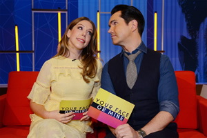 Your Face Or Mine. Image shows from L to R: Katherine Ryan, Jimmy Carr. Copyright: Talkback