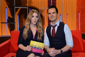 Your Face Or Mine. Image shows from L to R: Katherine Ryan, Jimmy Carr. Copyright: Talkback