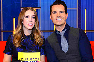 Your Face Or Mine. Image shows from L to R: Katherine Ryan, Jimmy Carr. Copyright: Talkback