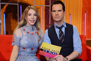 Your Face Or Mine. Image shows from L to R: Katherine Ryan, Jimmy Carr. Copyright: Talkback