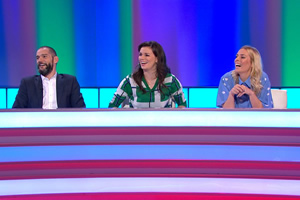 8 Out Of 10 Cats. Image shows from L to R: Fred Sirieix, Aisling Bea, Sara Pascoe. Copyright: Zeppotron