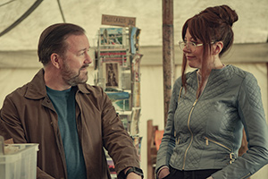 After Life. Image shows from L to R: Tony (Ricky Gervais), Kath (Diane Morgan)