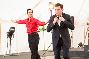 Agatha Raisin. Image shows from L to R: George Felliet (Adam Garcia), Roy Silver (Mathew Horne)