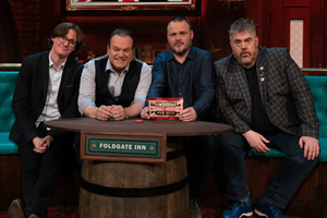 Al Murray's Great British Pub Quiz. Image shows from L to R: Ed Byrne, Shaun Williamson, Al Murray, Phill Jupitus. Copyright: Avalon Television