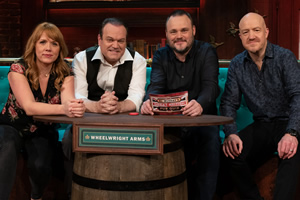 Al Murray's Great British Pub Quiz. Image shows from L to R: Kerry Godliman, Shaun Williamson, Al Murray, Andy Parsons. Copyright: Avalon Television