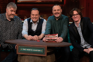 Al Murray's Great British Pub Quiz. Image shows from L to R: Phill Jupitus, Shaun Williamson, Al Murray, Ed Byrne. Copyright: Avalon Television