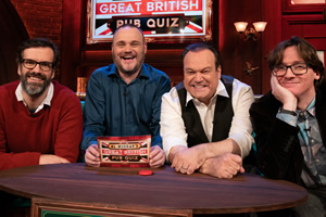 Al Murray's Great British Pub Quiz. Image shows from L to R: Marcus Brigstocke, Al Murray, Shaun Williamson, Ed Byrne. Copyright: Avalon Television