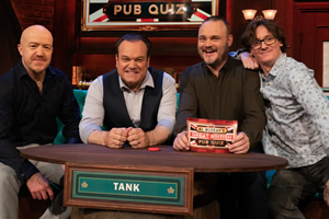 Al Murray's Great British Pub Quiz. Image shows from L to R: Andy Parsons, Shaun Williamson, Al Murray, Ed Byrne. Copyright: Avalon Television