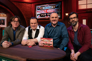 Al Murray's Great British Pub Quiz. Image shows from L to R: Ed Byrne, Shaun Williamson, Al Murray, Marcus Brigstocke. Copyright: Avalon Television