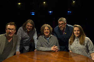 Alan Davies: As Yet Untitled. Image shows from L to R: Jason Byrne, Richard Herring, Alan Davies, Phill Jupitus, Jessica Hynes