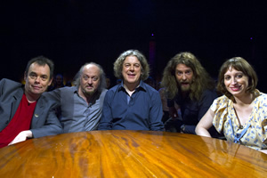 Alan Davies: As Yet Untitled. Image shows from L to R: Kevin Eldon, Bill Bailey, Alan Davies, Craig Campbell, Isy Suttie