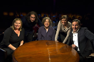 Alan Davies: As Yet Untitled. Image shows from L to R: Liza Tarbuck, Ross Noble, Alan Davies, Josie Long, Colin Lane