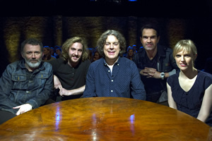 Alan Davies: As Yet Untitled. Image shows from L to R: Tommy Tiernan, Seann Walsh, Alan Davies, Jimmy Carr, Holly Walsh