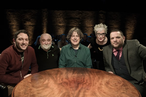 Alan Davies: As Yet Untitled. Image shows from L to R: Jon Richardson, Alexei Sayle, Alan Davies, Jenny Eclair, Mark Olver