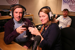 Mid Morning Matters With Alan Partridge. Image shows from L to R: Alan Partridge (Steve Coogan), Rosie Witter (Rosie Cavaliero), Sidekick Simon (Tim Key). Copyright: Baby Cow Productions