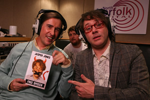 Mid Morning Matters With Alan Partridge. Image shows from L to R: Alan Partridge (Steve Coogan), Sidekick Simon (Tim Key), Jasper Jones (Reece Shearsmith). Copyright: Baby Cow Productions