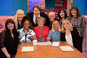 All Round To Mrs. Brown's. Image shows from L to R: Coleen Nolan, Cathy Brown (Jennifer Gibney), Fleur East, Jonathan Ross, Mrs Brown (Brendan O'Carroll), Robert Rinder, Angela Cohen, Maureen Nolan, Linda Nolan, Anne Nolan