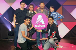 Asian Network Comedy. Image shows from L to R: Ken Cheng, Kai Samra, Zahra Barri, Paul Sinha, Yasser Ranjha, Jen Wakefield. Copyright: BBC