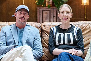 At Home With Katherine Ryan. Image shows left to right: Bobby Kootstra, Katherine Ryan