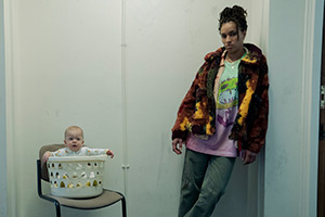 The Baby. Image shows from L to R: The Baby (Albie Pascal Hills), The Baby (Arthur Levi Hills), Natasha (Michelle De Swarte)