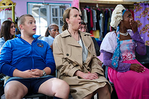 Bad Education. Image shows left to right: Mitchell (Charlie Wernham), Hoburn (Vicki Pepperdine), Usma (Asha Hassan)