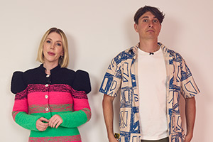 Battle In The Box. Image shows left to right: Katherine Ryan, Tom Rosenthal