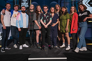 BBC New Comedy Awards. Image shows left to right: Elliot Hannigan, Gregor Mackay, Conor Hardie, Fern Brady, Marjolein Robertson, Christopher Macarthur-Boyd, Josie Long, Susan Riddell, Su Mi, Krystal Evans, Ania Magliano