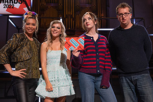 BBC New Comedy Awards. Image shows left to right: Ria Lina, Lauren Pattison, Fern Brady, Jonny Pelham