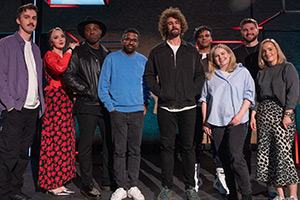 BBC New Comedy Awards. Image shows left to right: Denis Len, Fern Brady, Darren Harriott, Joshua Bethania, Josh Pugh, Kai Samra, Rhiannon Shaw, Joe Bingham, Julia Stenton