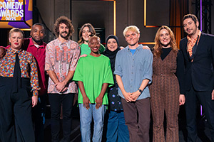 BBC New Comedy Awards. Image shows left to right: Laura Smyth, Michael Odewale, Josh Pugh, Hannah Lawrence, Chantel Nash, Fatiha El-Ghorri, Jack Shep, Katie Norris, Christian Jegard