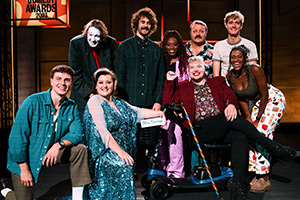 BBC New Comedy Awards. Image shows left to right: Sam Williams, Joe Kent-Walters, Kiri Pritchard-McLean, Josh Pugh, Sikisa, Mike Bubbins, Alex Gibbon, Ben Pollard, Leah David