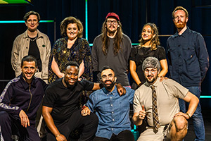 BBC New Comedy Awards. Image shows left to right: Spencer Jones, Hannah Moulder, Kiri Pritchard-McLean, Babatunde Aléshé, Ashish Suri, Paul Hilleard, Sarah Roberts, Josh Harvey, Louie McLean