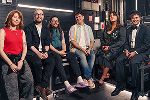 BBC New Comedy Awards. Image shows left to right: Marty Gleeson, Jake Donaldson, Paul Hilleard, Dane Buckley, Maia Tassalini, Jonathan Oldfield