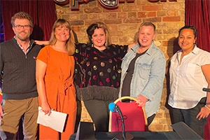 Best Medicine. Image shows left to right: Nicholas Embleton, Lindsay Hall, Kiri Pritchard-McLean, Laura Smyth, Subhadra Das