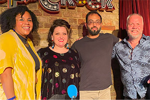 Best Medicine. Image shows left to right: Desiree Burch, Kiri Pritchard-McLean, Abdullah Khan, Mark Williams