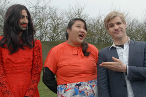 Big Field. Image shows from L to R: Richard David-Caine, Evelyn Mok, Liam Hourican. Copyright: BBC