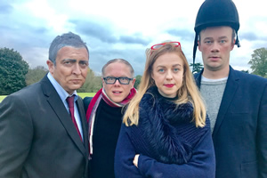 Big Field. Image shows from L to R: Alex Lowe, Steven Kynman, Ellie White, Felix Hayes. Copyright: BBC