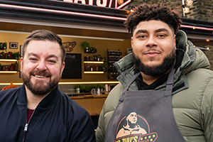 Big Zuu's Big Eats. Image shows from L to R: Alex Brooker, Big Zuu