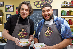 Big Zuu's Big Eats. Image shows left to right: Jonathan Ross, Big Zuu