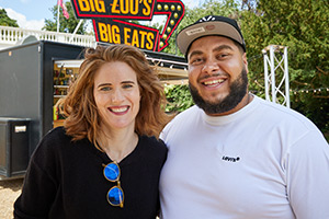 Big Zuu's Big Eats. Image shows left to right: Sarah Kendall, Big Zuu