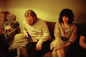 The Bisexual. Image shows from L to R: Gabe (Brian Gleeson), Leila (Desiree Akhavan)