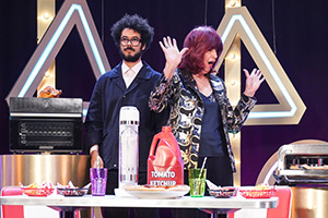 Blankety Blank. Image shows left to right: Richard Ayoade, Janet Street-Porter Blankety Blank. Image shows left to right: Richard Ayoade, Janet Street-Porter