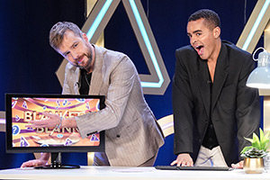 Blankety Blank. Image shows left to right: Iain Stirling, Layton Williams