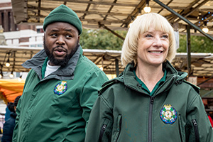 Bloods. Image shows from L to R: Maleek (Samson Kayo), Wendy (Jane Horrocks). Copyright: Roughcut Television