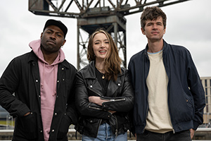 British As Folk. Image shows from L to R: Darren Harriott, Fern Brady, Ivo Graham. Copyright: STV Productions