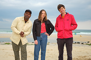 British As Folk. Image shows from L to R: Darren Harriott, Fern Brady, Ivo Graham. Copyright: STV Productions